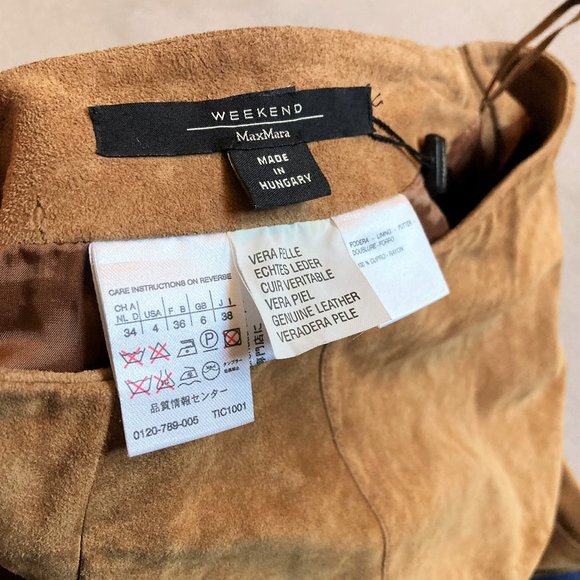 New! Weekend MaxMara tan brown suede long skirt, tiered ruffle (genuine leather) - Picture 7 of 8